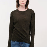 Pas de Calais Apparel Womens Sweaters Wool Gauze Crinkle Pullover Jersey in Khaki