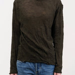 Pas de Calais Apparel Womens Sweaters Wool Gauze Crinkle Pullover Jersey in Khaki