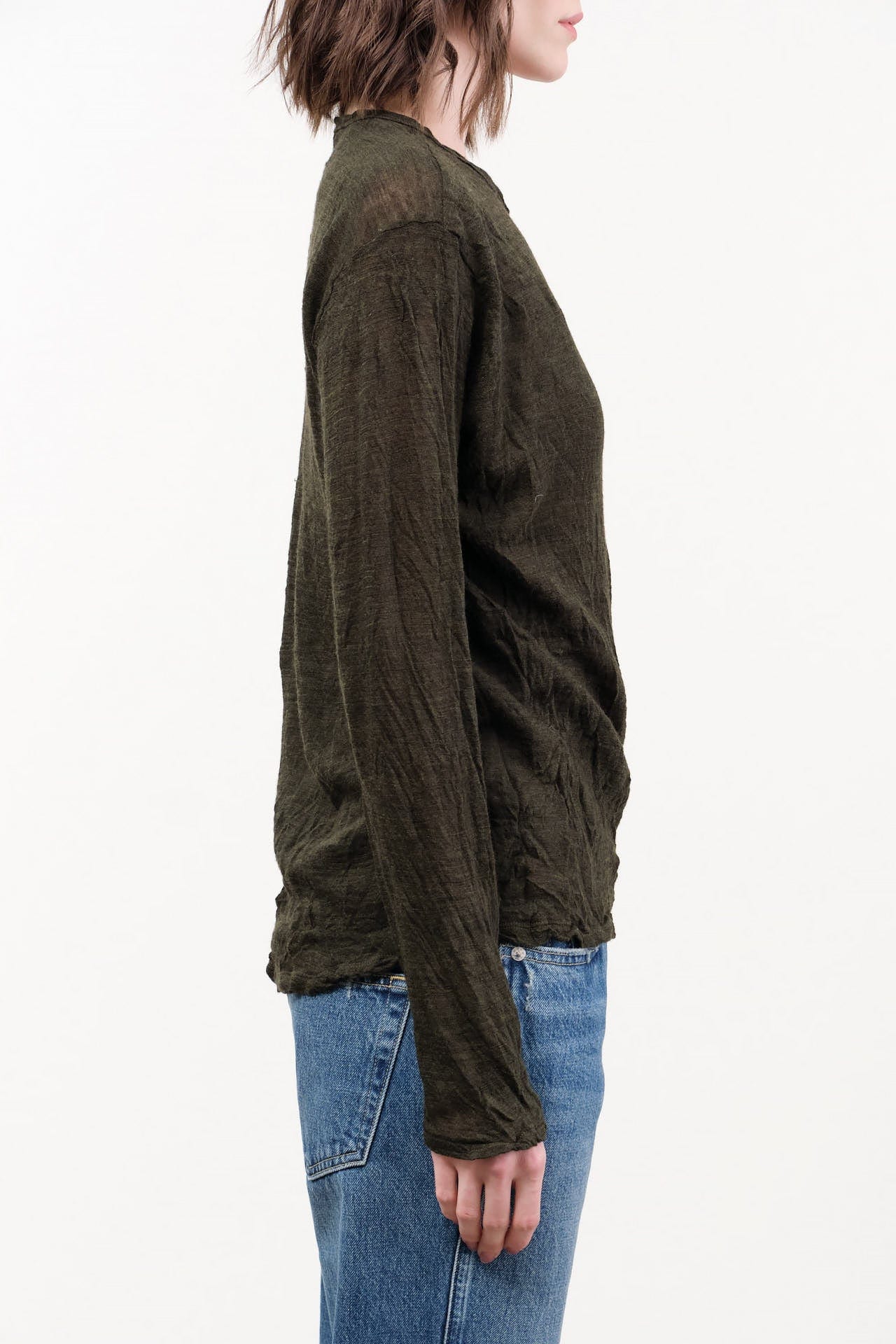 Pas de Calais Apparel Womens Sweaters Wool Gauze Crinkle Pullover Jersey in Khaki