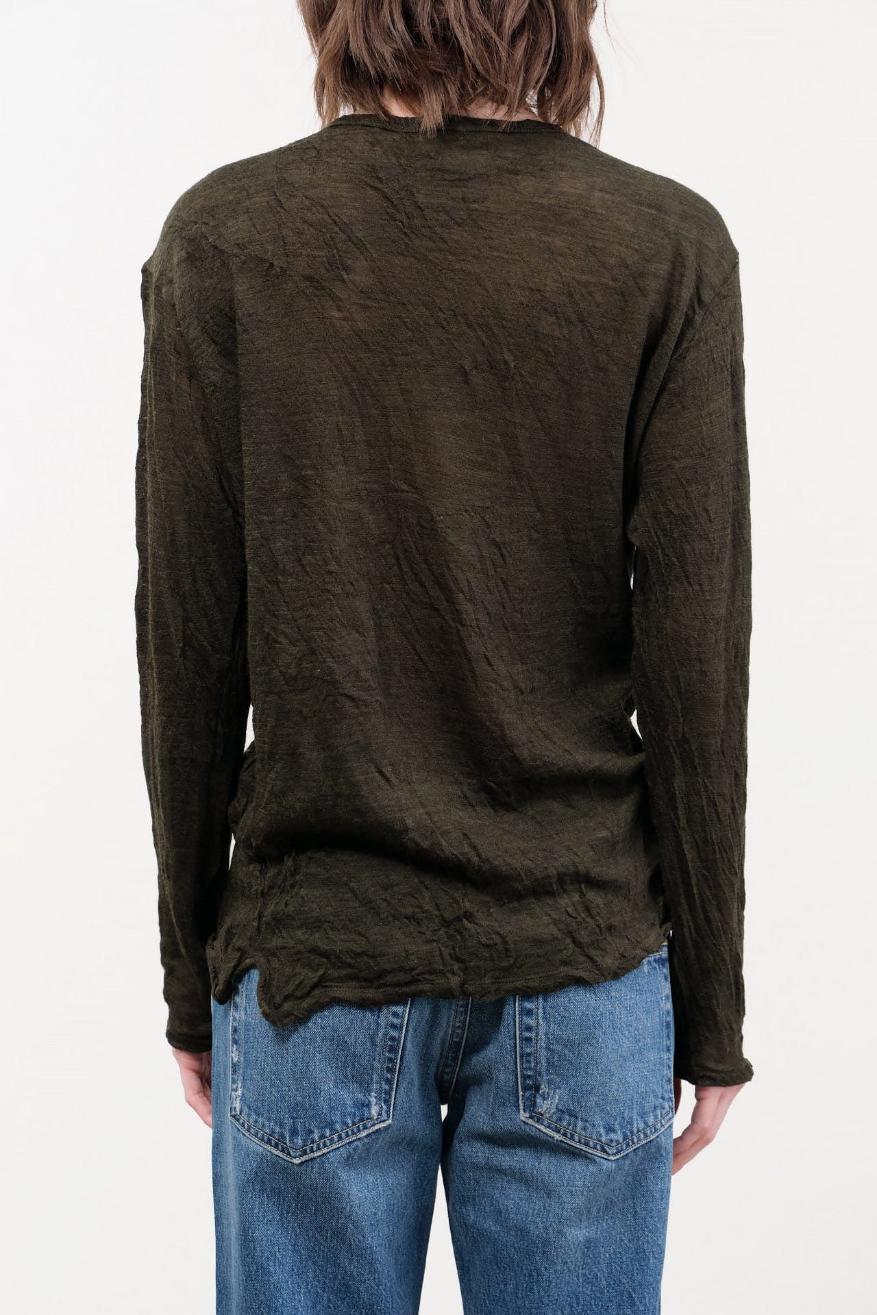 Pas de Calais Apparel Womens Sweaters Wool Gauze Crinkle Pullover Jersey in Khaki
