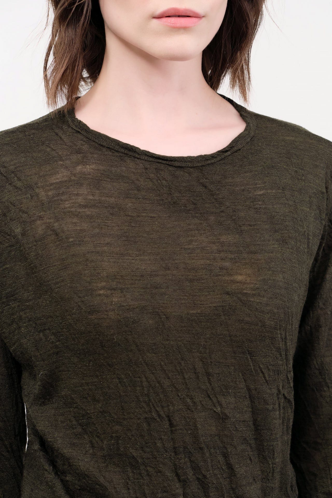 Pas de Calais Apparel Womens Sweaters Wool Gauze Crinkle Pullover Jersey in Khaki