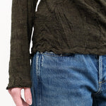 Pas de Calais Apparel Womens Sweaters Wool Gauze Crinkle Pullover Jersey in Khaki