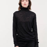 Pas de Calais Apparel Womens Sweaters Wool Gauze Crinkle Turtleneck Jersey Pullover in Charcoal