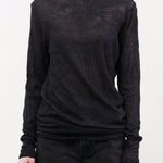 Pas de Calais Apparel Womens Sweaters Wool Gauze Crinkle Turtleneck Jersey Pullover in Charcoal