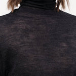 Pas de Calais Apparel Womens Sweaters Wool Gauze Crinkle Turtleneck Jersey Pullover in Charcoal