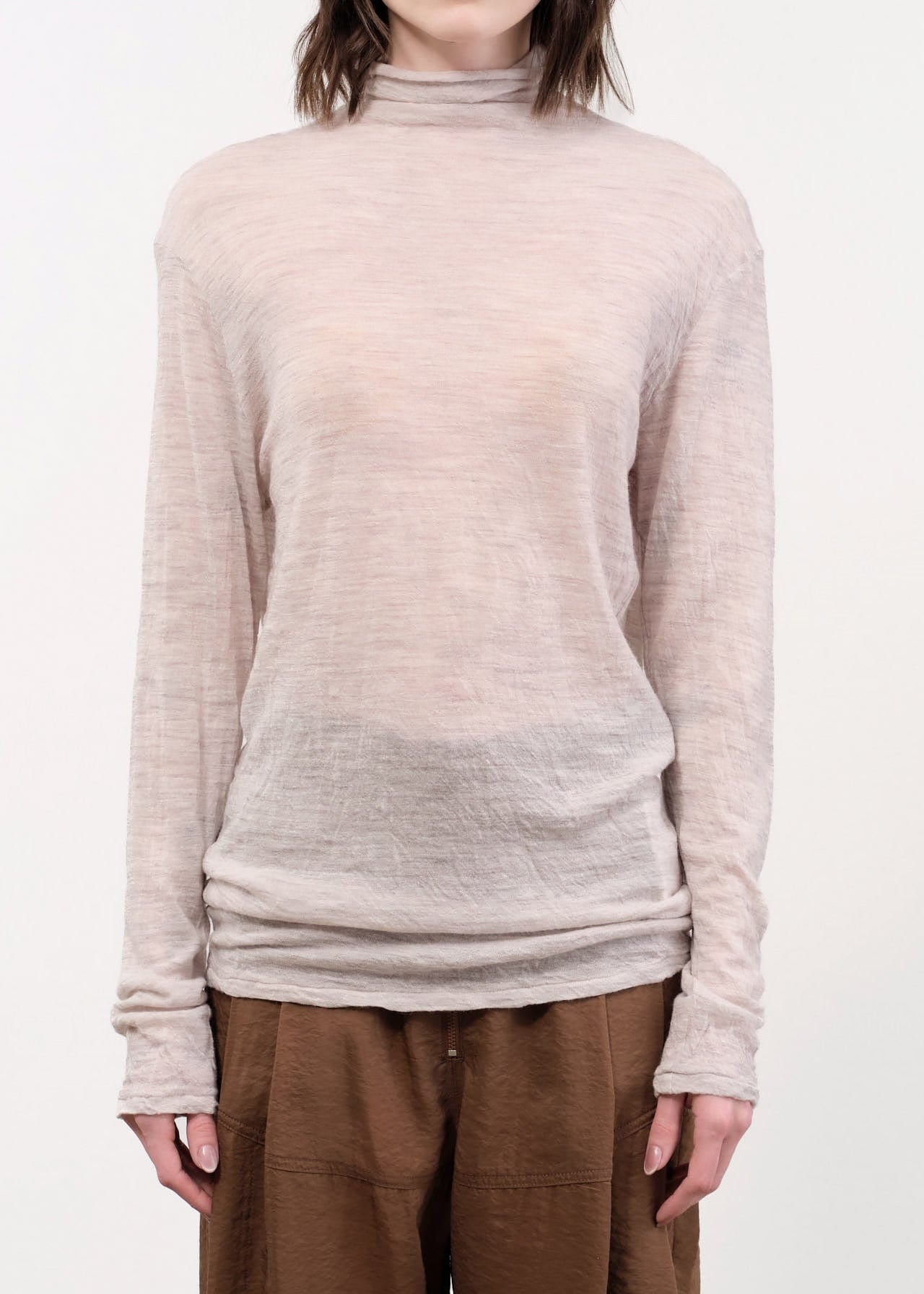 Pas de Calais Apparel Womens Sweaters Wool Gauze Crinkle Turtleneck Jersey Pullover in Ivory