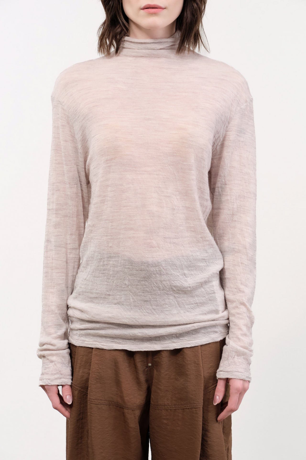 Pas de Calais Apparel Womens Sweaters Wool Gauze Crinkle Turtleneck Jersey Pullover in Ivory