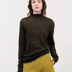Pas de Calais Apparel Womens Sweaters Wool Gauze Crinkle Turtleneck Jersey Pullover in Khaki
