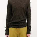 Pas de Calais Apparel Womens Sweaters Wool Gauze Crinkle Turtleneck Jersey Pullover in Khaki