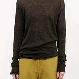 Pas de Calais Apparel Womens Sweaters Wool Gauze Crinkle Turtleneck Jersey Pullover in Khaki