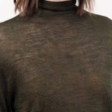 Pas de Calais Apparel Womens Sweaters Wool Gauze Crinkle Turtleneck Jersey Pullover in Khaki
