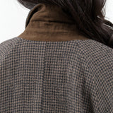 Designer Brand Pas De Calais Long Button up Trench Coat with Pockets Wool Gauze Houndstooth Coat in Beige Brown Plaid