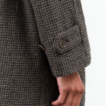 Beige Brown Plaid Long Button up Trench Coat with Pockets Wool Gauze Houndstooth Coat by Designer Brand Pas De Calais