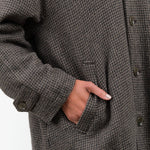 Long Button up Trench Coat with Pockets Wool Gauze Houndstooth Coat in Beige Brown by Designer Brand Pas De Calais