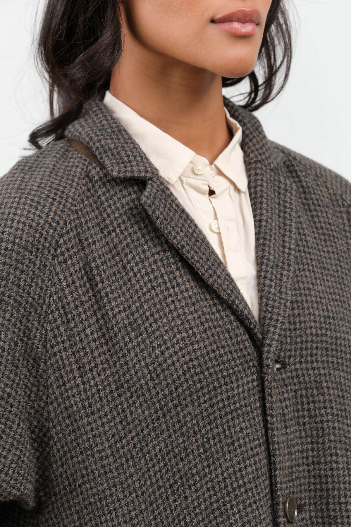 Beige Wool Gauze Houndstooth Coat by Pas de Calais 