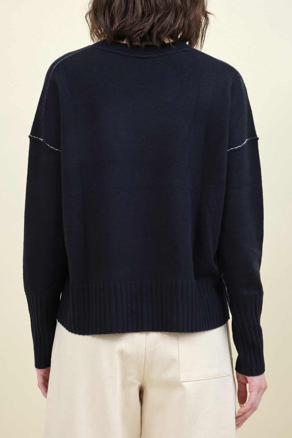 Back of Baby Cashmere Crew in Navy