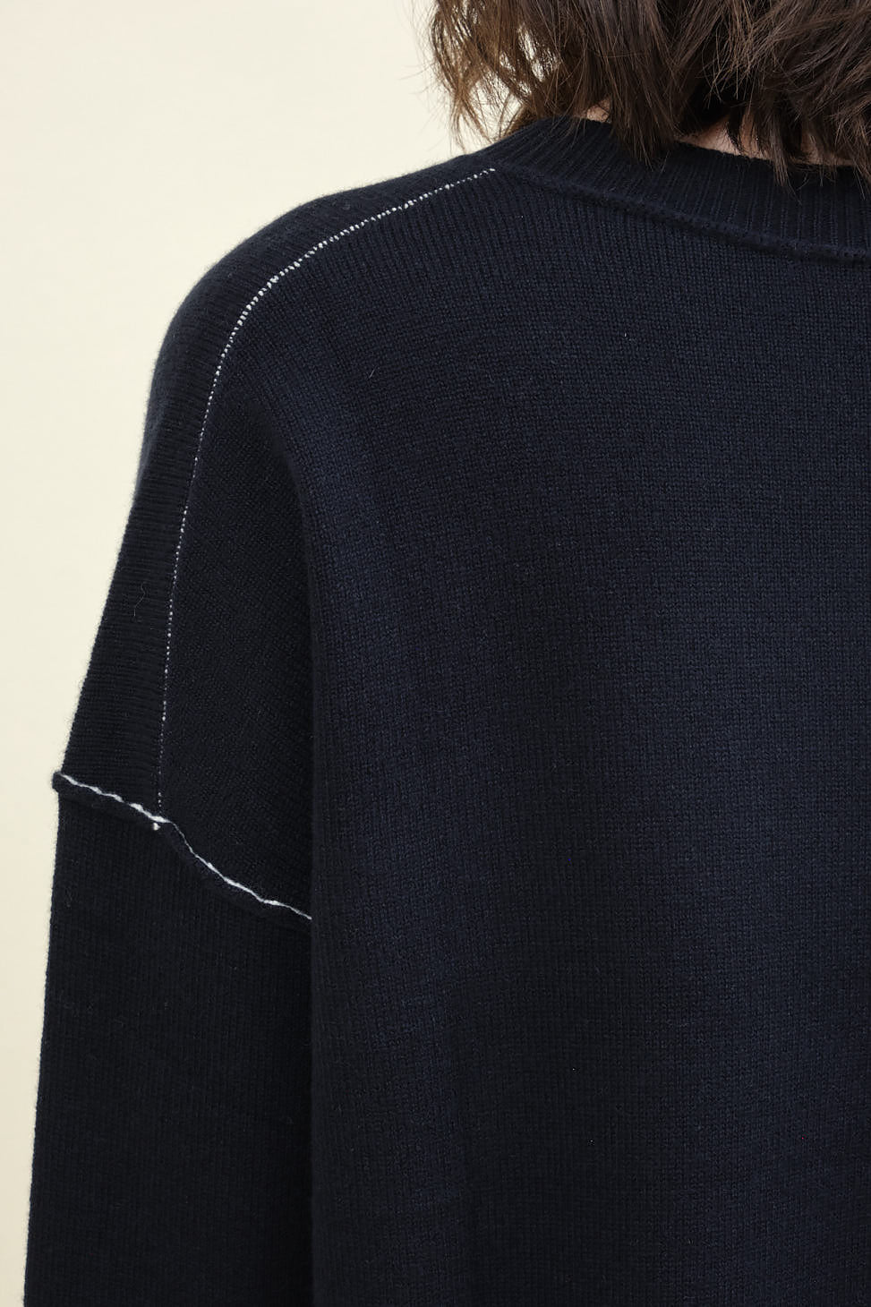 Shoulder detailing on Baby Cashmere Crew in Navy