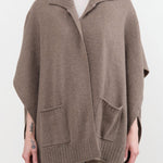 Paychi Guh Apparel Womens Sweaters Collared Wrap Caribou