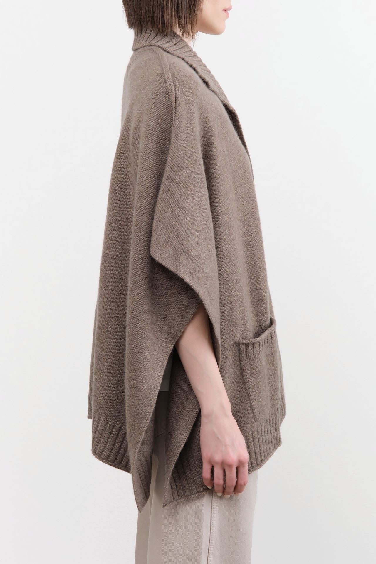 Paychi Guh Apparel Womens Sweaters Collared Wrap Caribou
