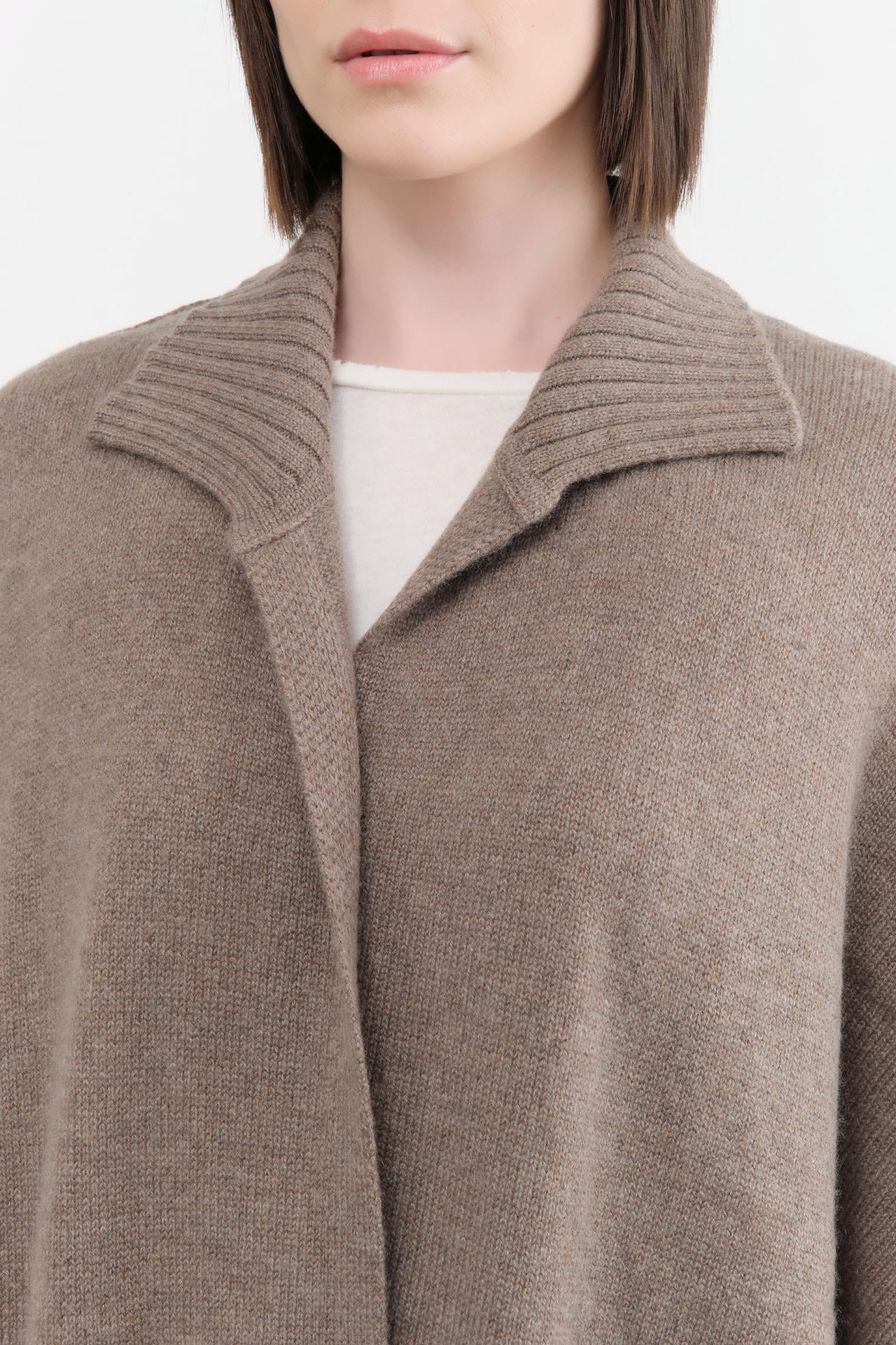 Paychi Guh Apparel Womens Sweaters Collared Wrap Caribou