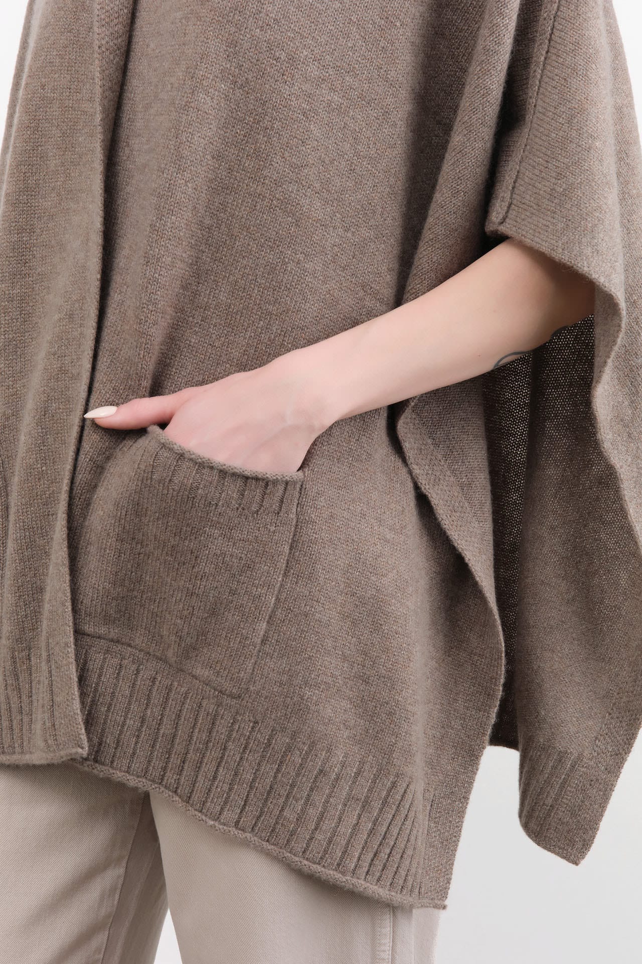 Paychi Guh Apparel Womens Sweaters Collared Wrap Caribou