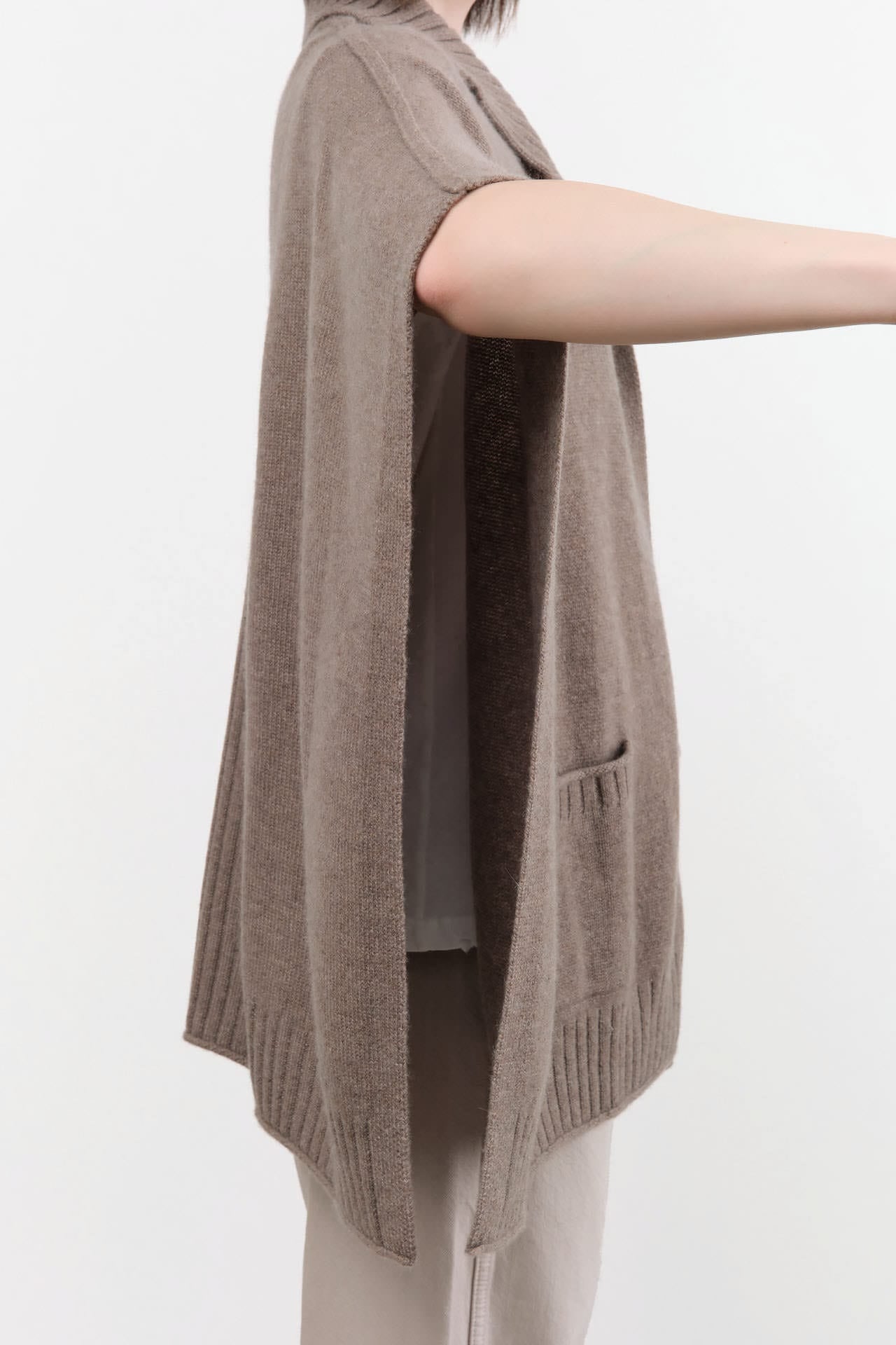 Paychi Guh Apparel Womens Sweaters Collared Wrap Caribou