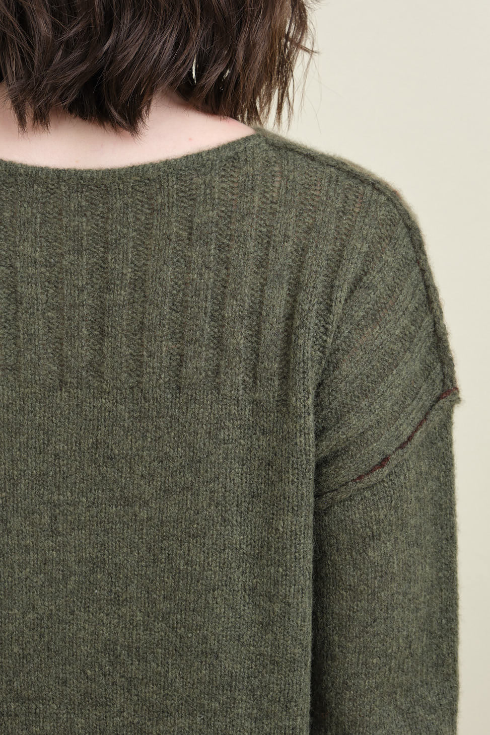 Shoulder detailing on Dreamy Pullover in Moss