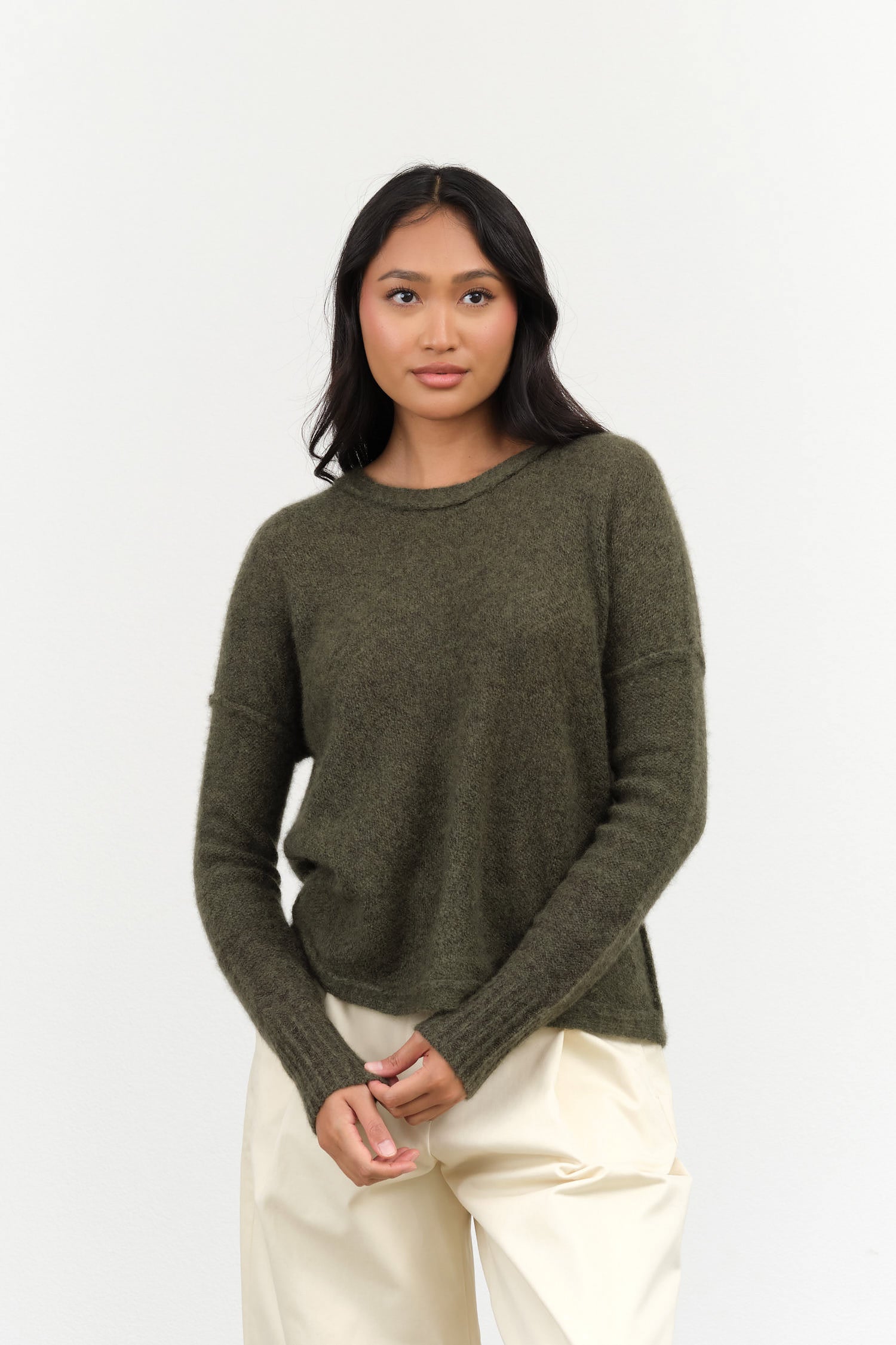 Paychi Guh Dreamy Two Tone Pullover in Moss