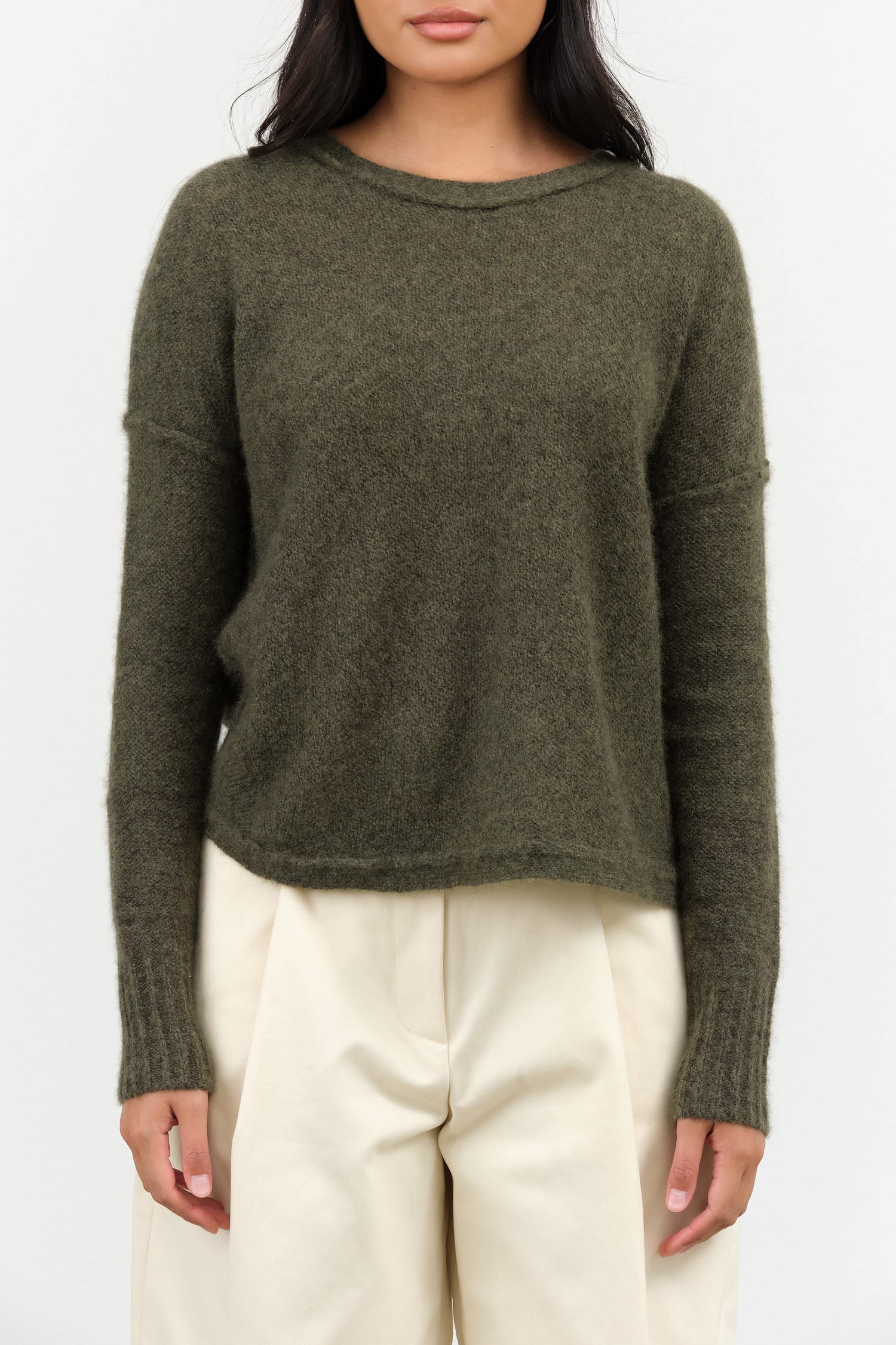 Dreamy Two Tone Pullover by Paychi Guh in Moss