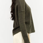 Paychi Guh Designer Brand Lightweight Cashmere Long Sleeve Dreamy Two Tone Pullover Sweater in Moss Green