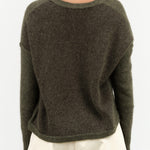 Moss Green Lightweight Cashmere Long Sleeve Dreamy Two Tone Pullover Sweater by Paychi Guh Designer Brand 