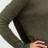 Lightweight Cashmere Long Sleeve Dreamy Two Tone Pullover Sweater in Moss Green by Paychi Guh Designer Brand 