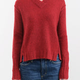 Paychi Guh Apparel Womens Sweaters Dreamy V-Neck Pullover in Garnet