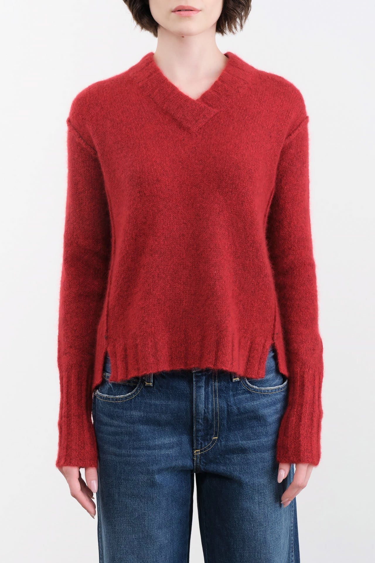 Paychi Guh Apparel Womens Sweaters Dreamy V-Neck Pullover in Garnet