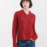 Paychi Guh Apparel Womens Sweaters Dreamy V-Neck Pullover in Garnet