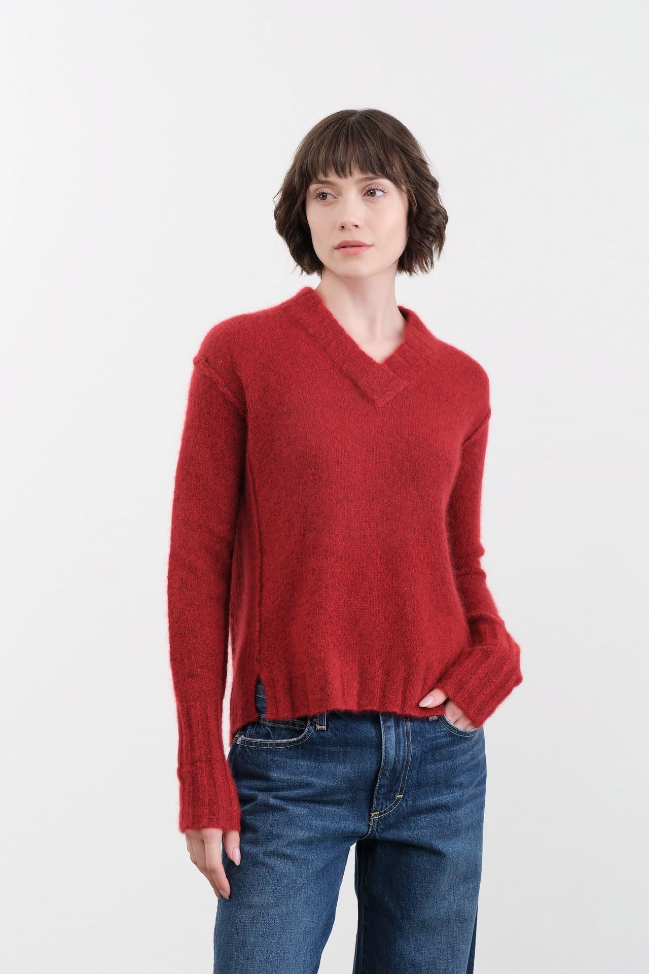 Paychi Guh Apparel Womens Sweaters Dreamy V-Neck Pullover in Garnet