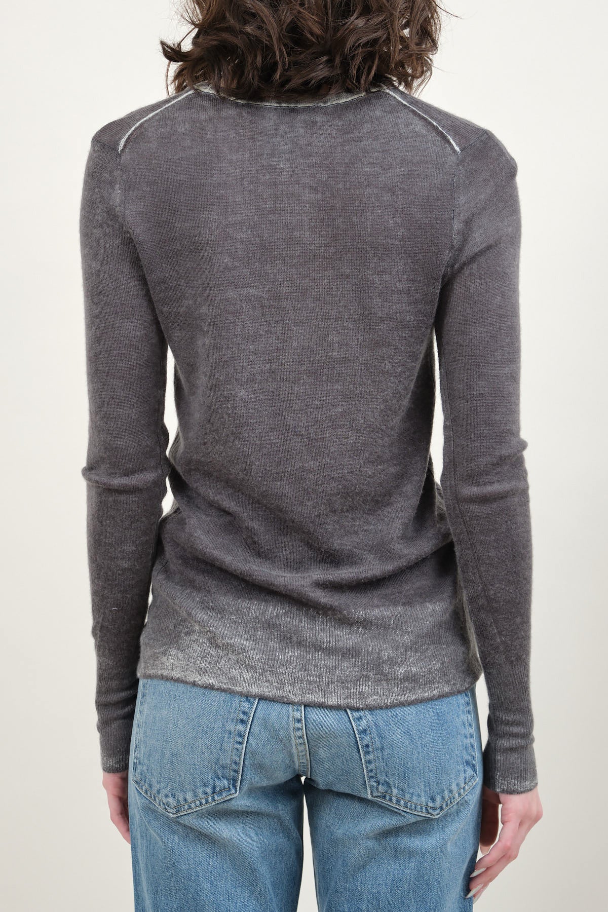 Back of L/S Printed Crew in Grey