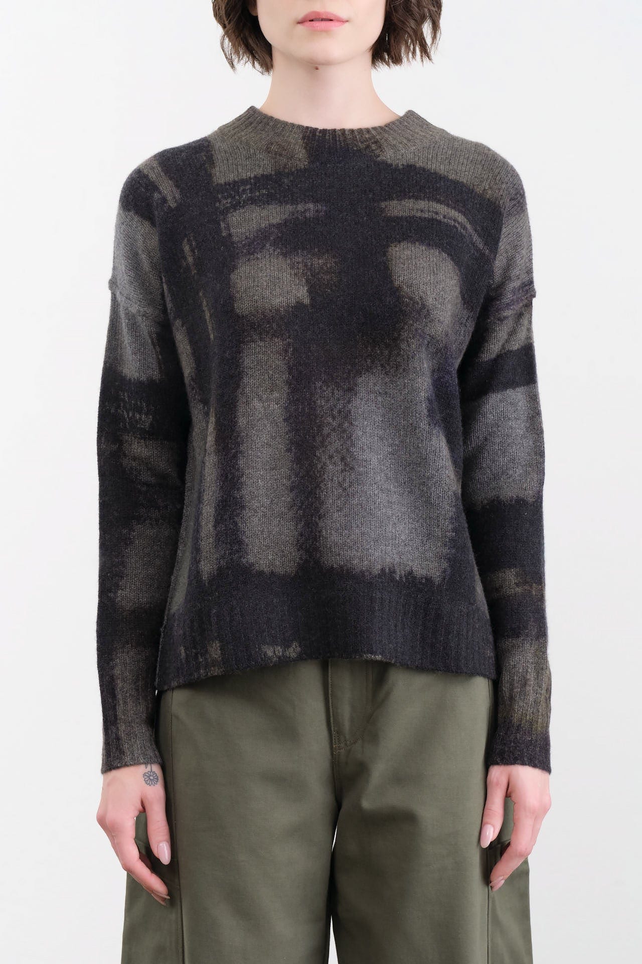 Paychi Guh Apparel Womens Sweaters Painted Plaid Crew
