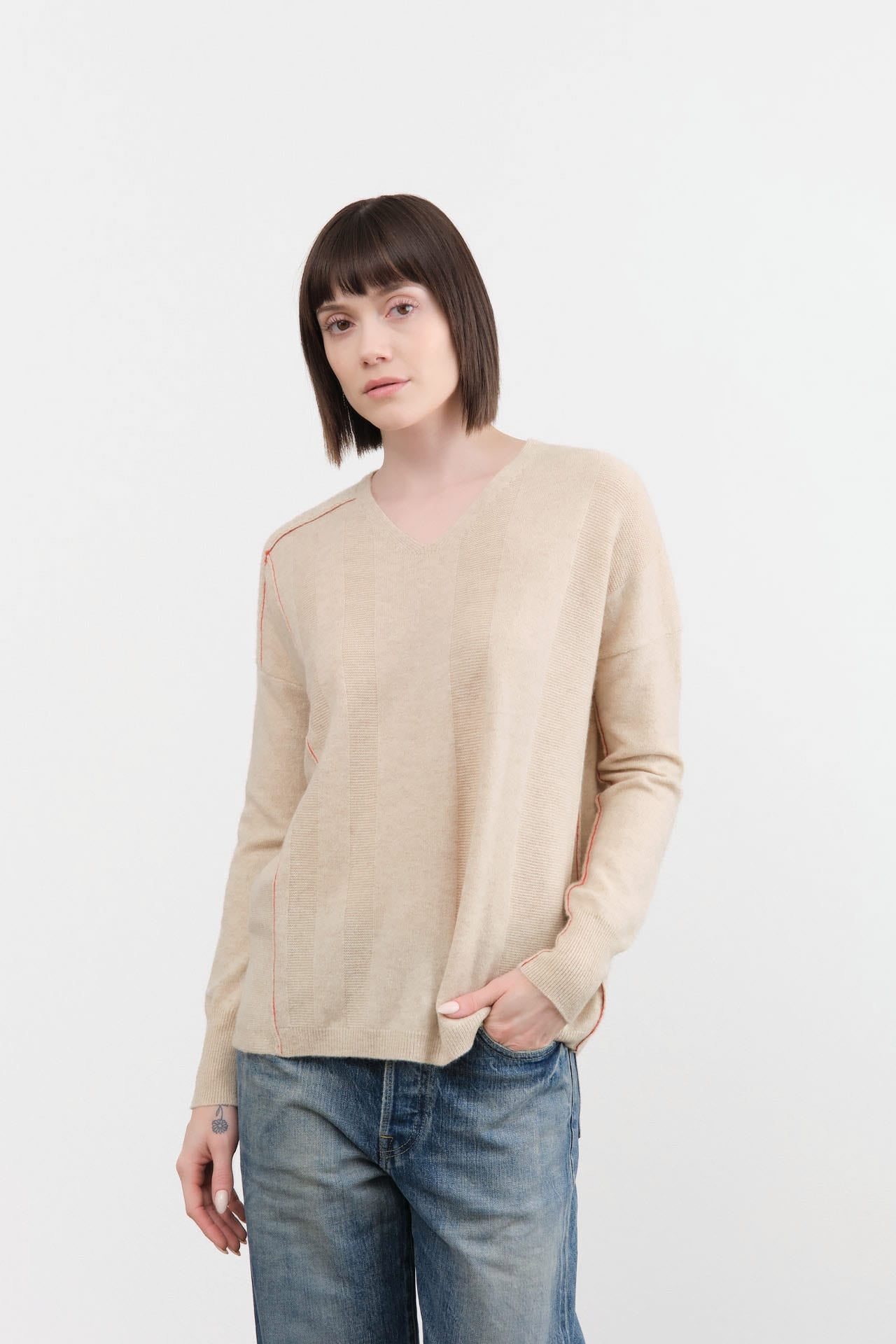 Paychi Guh Apparel Womens Sweaters Panel V-Neck Pullover