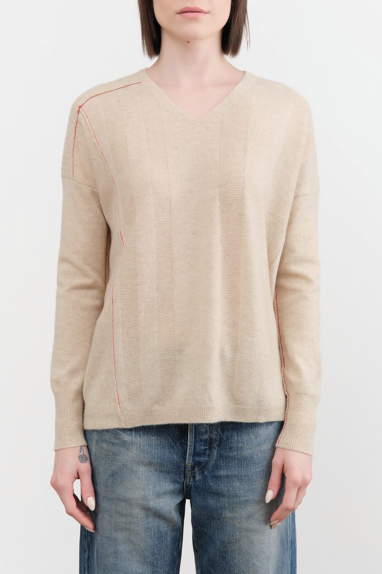 Paychi Guh Apparel Womens Sweaters Panel V-Neck Pullover