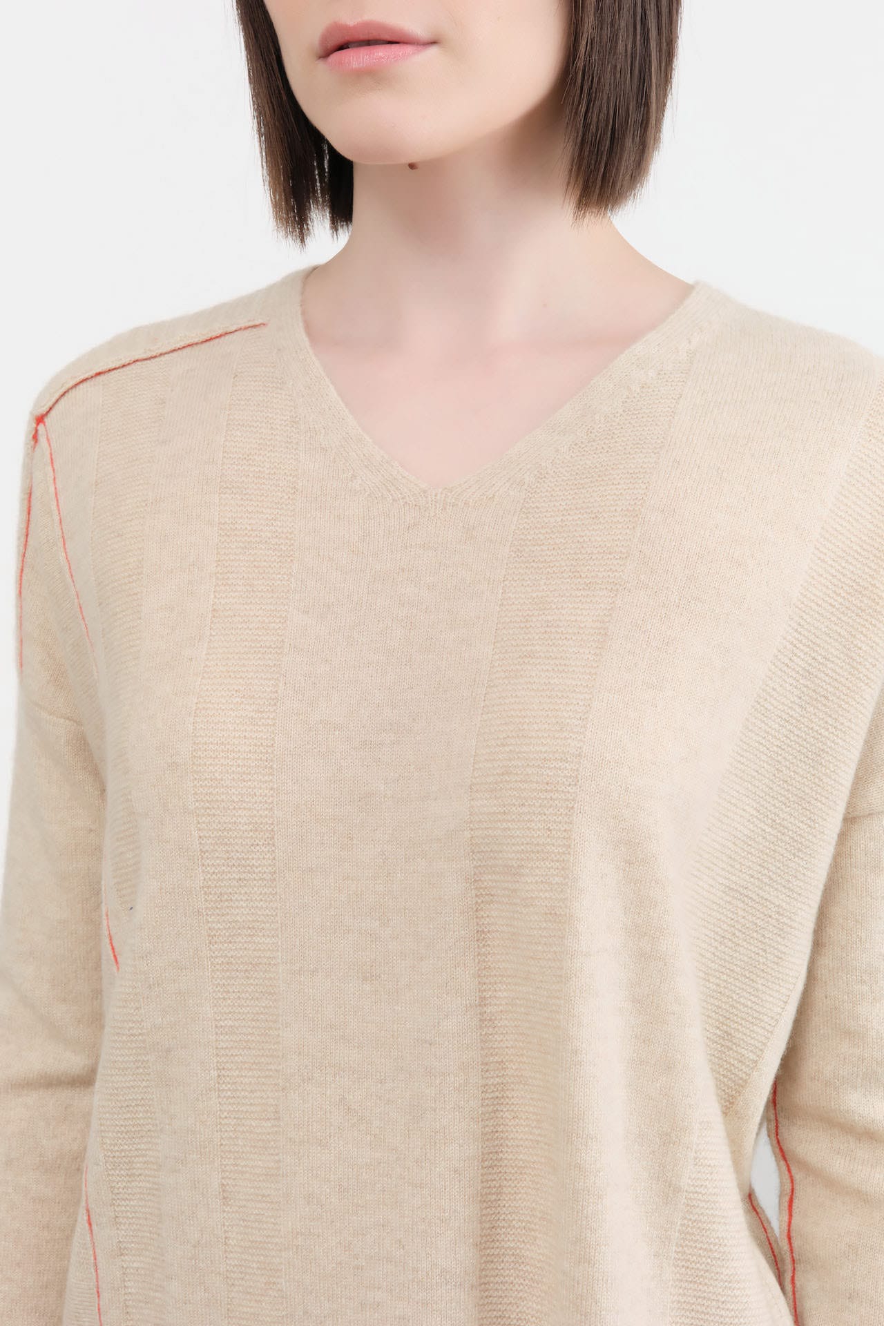 Paychi Guh Apparel Womens Sweaters Panel V-Neck Pullover