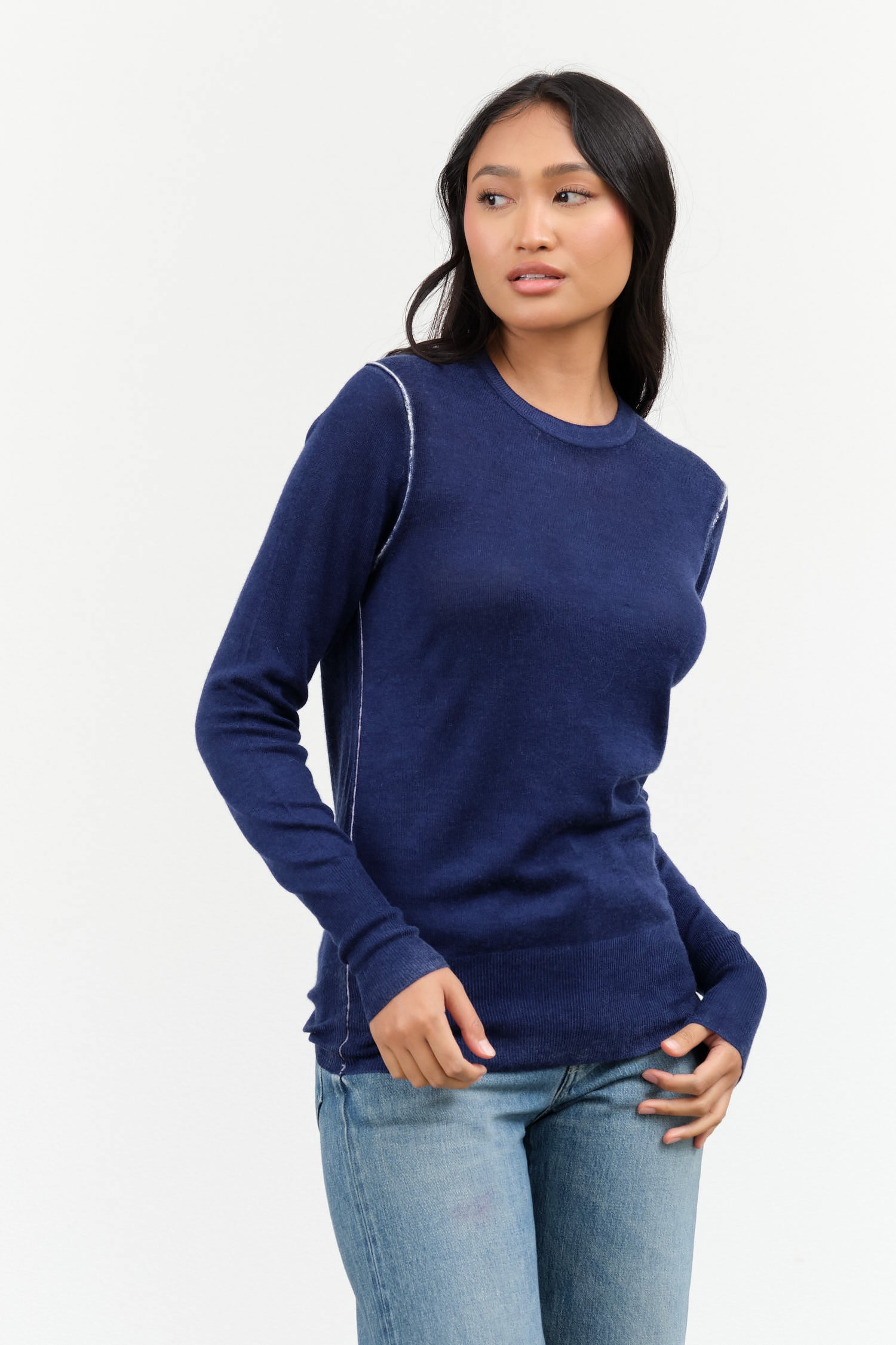 Paychi Guh Printed Crew Sweater in Blue