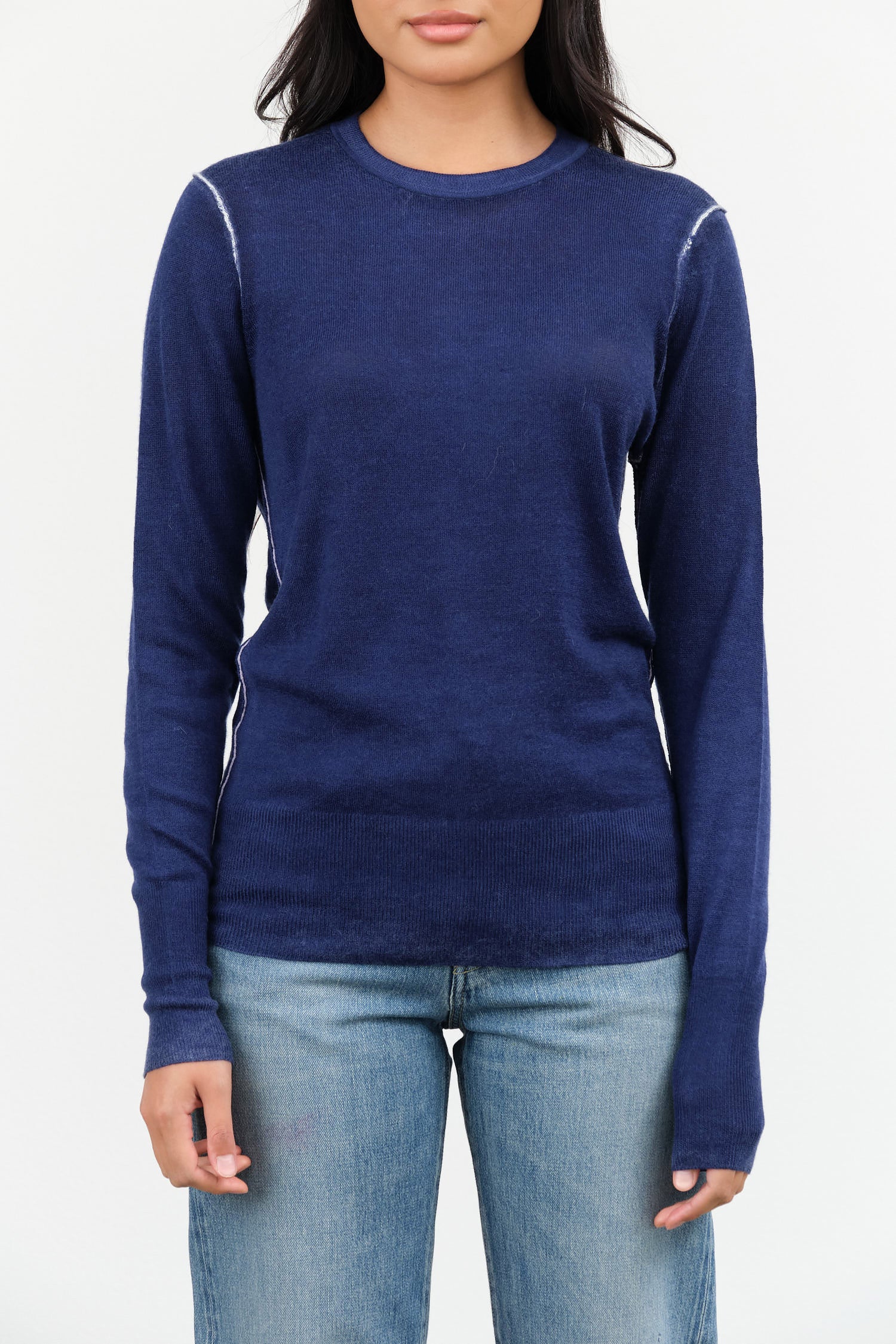 Printed Crew Sweater by Paychi Guh in Blue