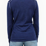 Dark Blue Lightweight Cashmere Printed Crewneck Long Sleeve Sweater by Paychi Guh Designer Brand 