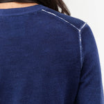 Lightweight Cashmere Printed Crewneck Long Sleeve Sweater in Dark Blue by Paychi Guh Designer Brand 