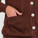 Relaxed V-Neck Button Up Cardigan with Pockets in Star Anise Red Brick by Paychi Guh Designer Brand 