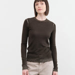 Paychi Guh Apparel Womens Sweaters Reversible Printed Crew Sweater in Black Olive
