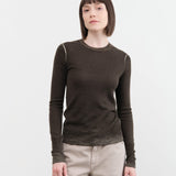 Paychi Guh Apparel Womens Sweaters Reversible Printed Crew Sweater in Black Olive