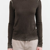 Paychi Guh Apparel Womens Sweaters Reversible Printed Crew Sweater in Black Olive