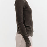 Paychi Guh Apparel Womens Sweaters Reversible Printed Crew Sweater in Black Olive